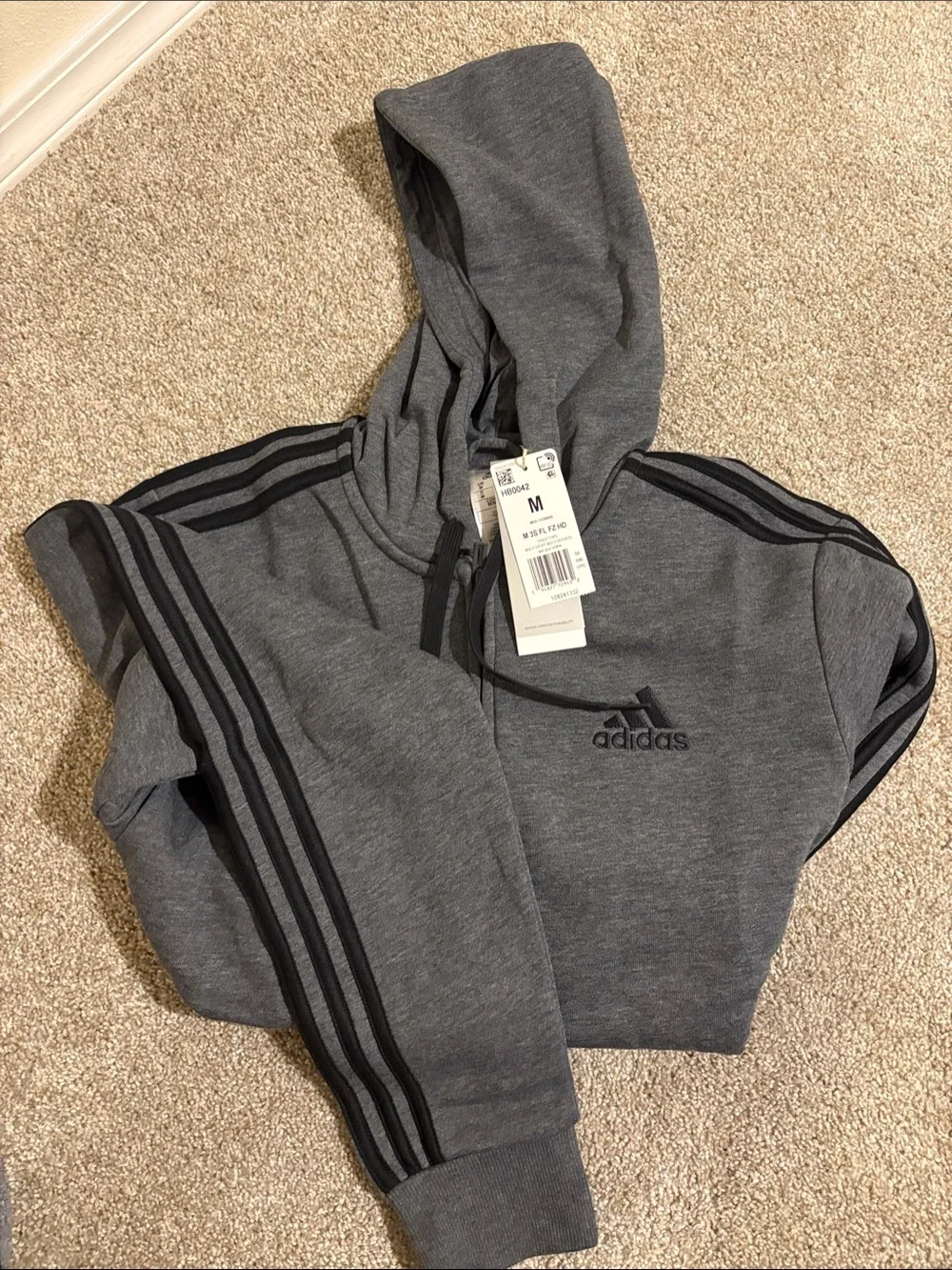 adidas Gray Hoodie with Black Three-Stripes